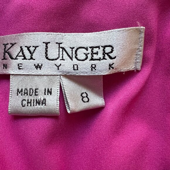 Kay Unger Size 8 Pink Satin Cap Sleeve Pleated Cocktail Sheath Dress - Picture 5 of 16